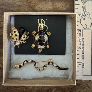3 (THREE) vintage Petite Sophisticate Brooches/Pins - Turtle, Snake, Beetle